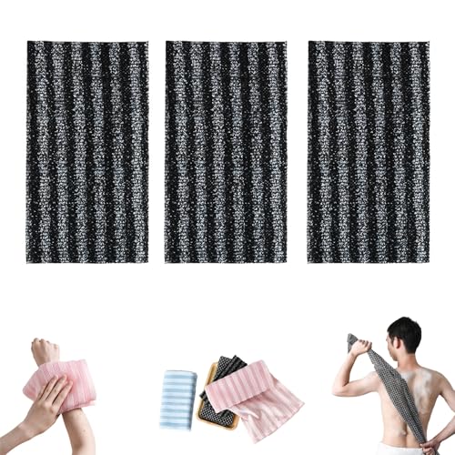 3pcs Japanese Exfoliating Bath Towel, Home Bath Foaming Bath Long Gentle Bath Towel, Suitable For All Skin Types(Black Stripes)