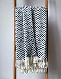 JOWOLLINA Jacquard Plaid Zig-Zag - Manta (140 x 220 cm, color gris