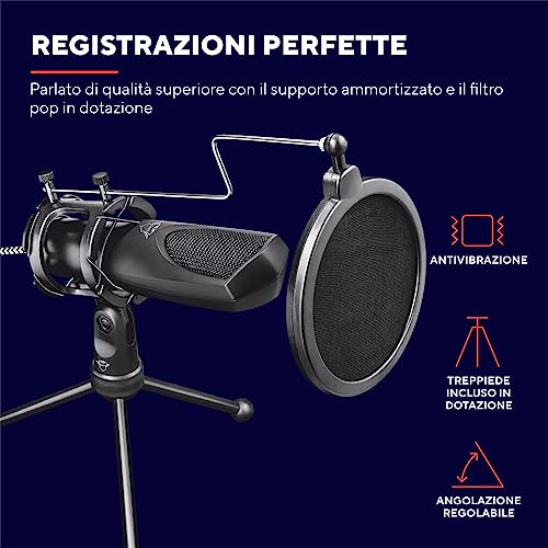 Trust-Gaming-GXT-232-Mantis-Microfono-USB-per-Streaming-Shock-Mount-Filtro-Pop-e-Treppiede-Microfono-per-PC-Computer-PS4-PS5-Podcast-Vlog-Nero
