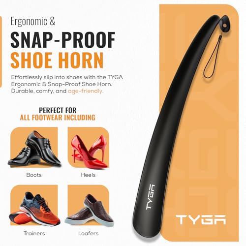 TYGA STORE | Schuhheber mit 17 Zoll langem Griff – Neues flexibles Design – Bruchsicheres Plastik, bequemer und verlängerter Schuh (für Damen und Herren) (schwarz)