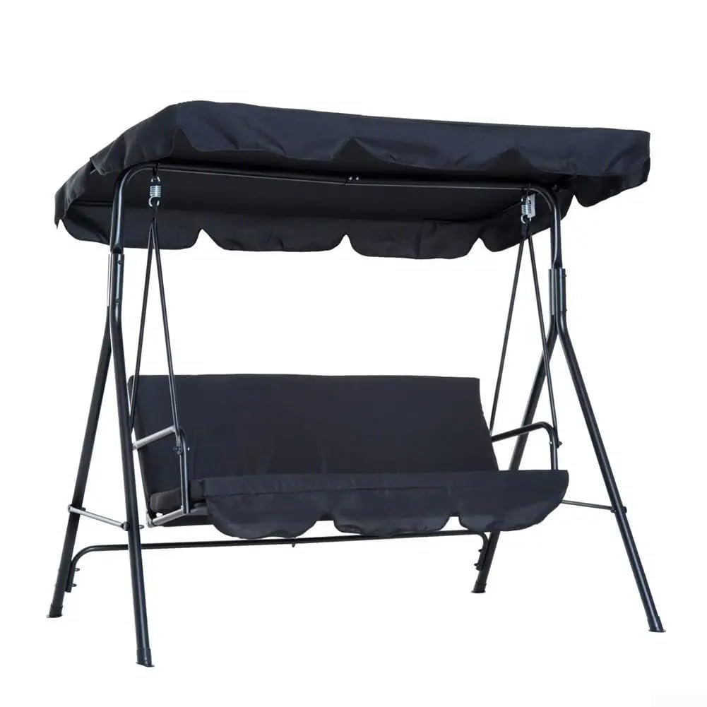 Swing Canopy Replacement, 210D Swing for Top Cover, Garden Swing Seat Canopy Cover for Outdoor Garden Patio Yard Park Porch Seat Furniture(three-seater black)