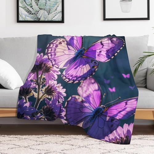 Couverture flanelle douce imprimé papillons violets, cadeau idéal lit - 6