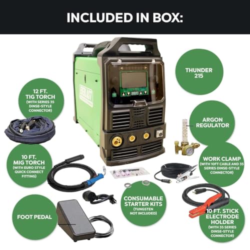 Everlast THUNDER 215 200A MIG TIG Stick Welder, Multi-Process 110V/220V, Dual Voltage, Professional Welding Machine for MIG, TIG, Stick Applications