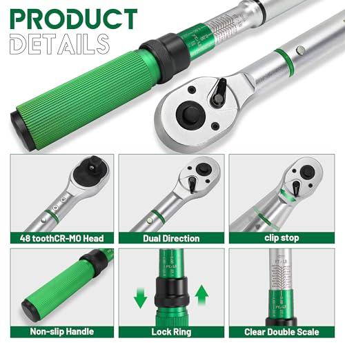 Image of 3 /4-Inch Drive Click Torque Wrench, Dual-Direction Click Professional Torque Wrench 160-840FT.LB /135-815N.M, Dual Range Scales Graduated in FT.LB and N.M