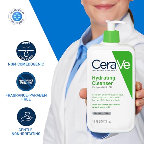 Image of CeraVe Hydrating Cleanser For Normal To Dry Skin (473ml) - Non-Foaming Face Wash with Hyaluronic Acid And Ceramides | Non-Comedogenic, Non-Irritating And Fragrance-Free Cleanser