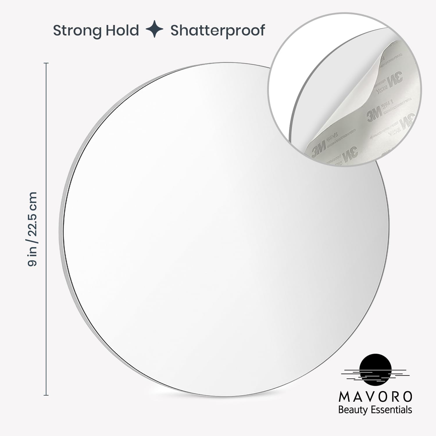 Mavoro 9" Round Shaving Mirror for Shower | 3M Adhesive Shower Mirror | Acrylic - Unbreakable | Less Fogging | Sleek Frameless | Peel and Stick | Glassless Safety