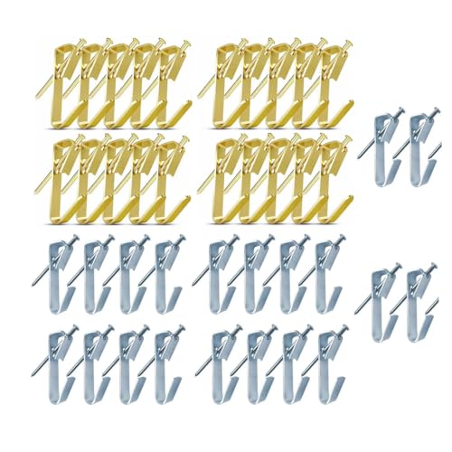 Image of 80pcs Picture Hangers, Picture Hooks for Hanging Pictures, 30Lb Frame Hooks Painting Hangers Hooks Set with Nails, on Drywall, Wooden Wall Photo Frame, Mirror, Canvas, Wall Art (Gold+Silver)