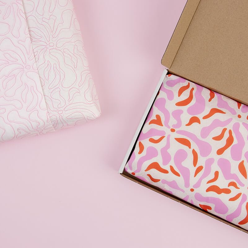 Seidenpapier 50x70cm Blumen Farbe 200 Blatt - Seidenpapier Rosa/Rot - Tissue Paper - Verpackungsmaterial - Seidenpapier zum verpacken - Geschenkpapier decoupage