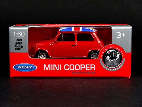 Welly Mini Cooper Mini Model (Red) with Union Jack Top Made of Die Cast Metal and Plastic Parts, Pull Back & Go Action Toy - Image 3
