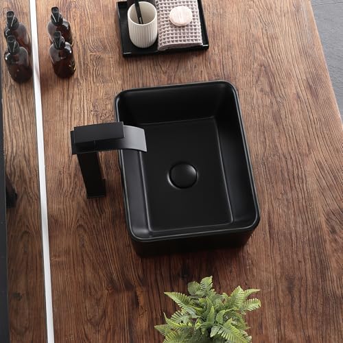 KDKSC Vessel Sink 16"x12" Rectangular Matte Black 16 Inch Bathroom Sink Porcelain Ceramic Modern Above Counter Bathroom Sinks by KDKSC - Image 5
