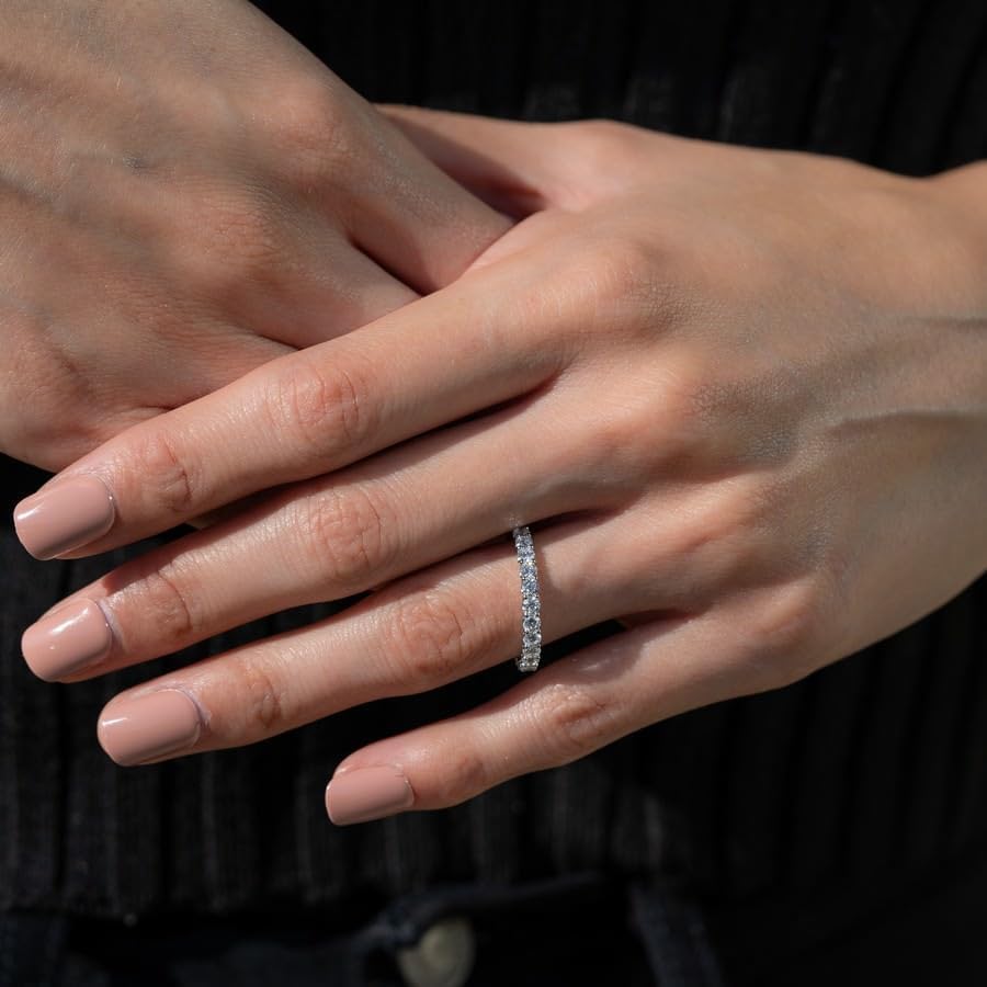 14K Gold Lab Created Diamond Eternity Band for Women – Round Lab Grown Diamonds F-G Color VS Clarity, Luxury Eternity Wedding Band Ring, Anniversary Promise Ring Jewelry