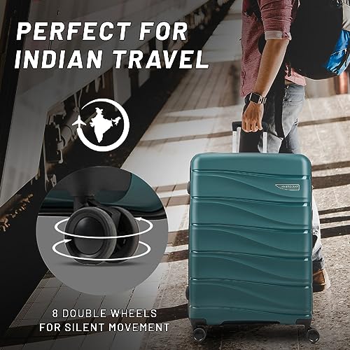 Image of Aristocrat Plastic Olympus, Cabin, Medium & Large Luggage (Set of 3),Poseidon, Hardcase,8 Wheel Spinner Suitcase,Fixed Combination Lock, Spacious, for Men & Women, 7 Year Warranty, 54 Cm, Dark Green