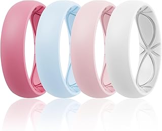 Egnaro 4/5/8 Variety Multipack Ergonomic Breathable Promise Ring, 6mm Wide - 2mm Thick Silicone Wedding Bands Women, Rubber Rings Women with Half Size