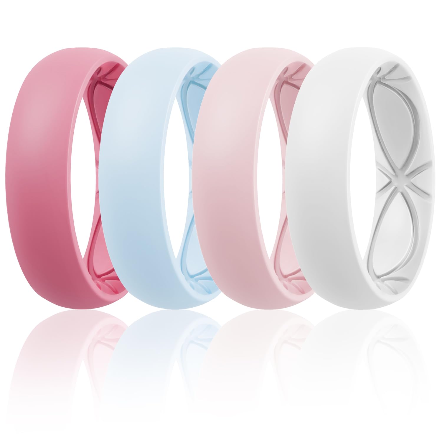 Egnaro 4/5/8 Variety Multipack Ergonomic Breathable Anniversary Rings, 6mm Wide - 2mm Thick Rubber Wedding bands women, silicone Rings Women with Half Size