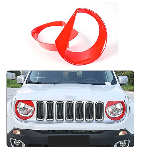 JeCar Front Light Headlight Angry Bird Style Bezels Trim Cover for Jeep Renegade 2015 2016 2017 (Pack of 2, Red)