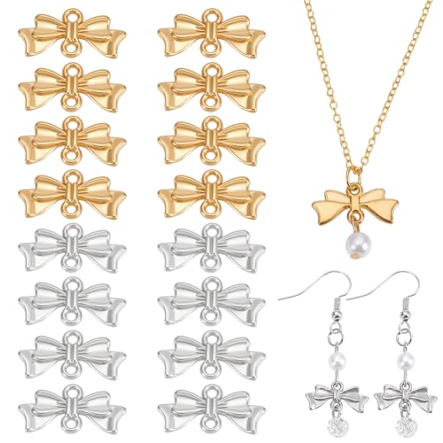 UNICRAFTALE - UNICRAFTALE 16 Stück 2 Farben Schleifenverbinder Charms 304 Schleifenverbinder Aus Edelstahl Metall Doppelschlaufen Schleifen Anhänger Für Halsketten Armbänder Schmuckherstellung