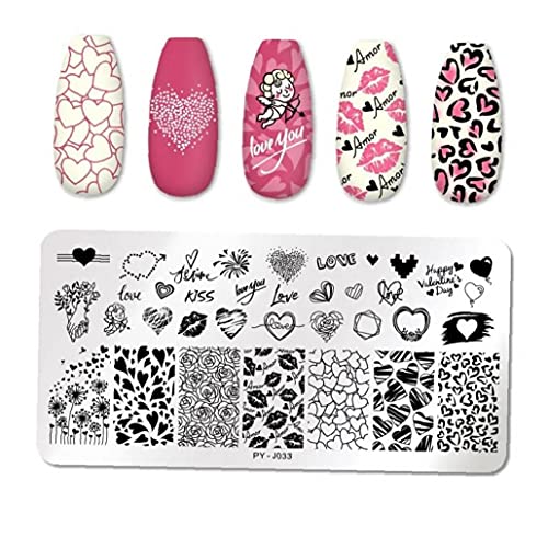 TOSSPER 1set Nail Stamping Plates Valentinstag Liebe Rose Blumen-Edelstahl-stempelplatte Nail Design Stencil Werkzeuge