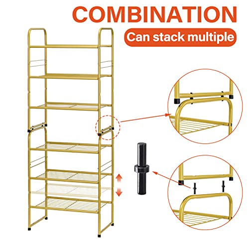 Wkokos 3-Tier Small Shoe Rack, Stackable Narrow Shoe Shelf Storage Organizer, Heavy Duty Metal Free Standing Shoe Rack For Entryway Closet Doorway, Gold #TOP5