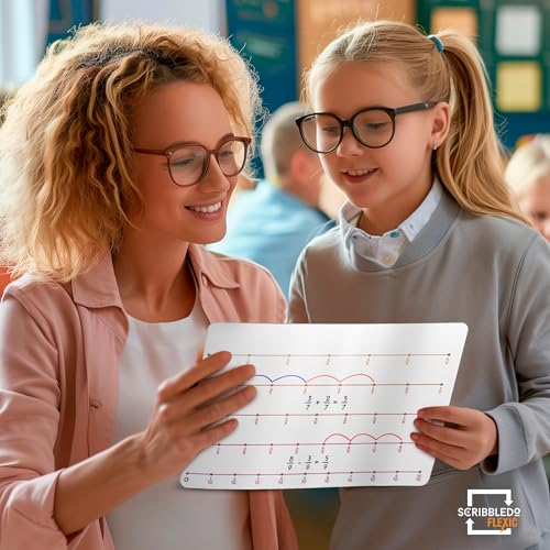 SCRIBBLEDO Fraction 9”x12” Dry Erase Number Line for Students Small White Board Dry Erase Sheets Math Manipulatives Numberline Homeschool Supplies Teacher Classroom Pack of 10 Sheets - Thumbnail 5