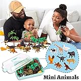 TOEY PLAY 3 in 1 Tierfiguren, Dinosaurier Figuren, Safari Wildtiere, Bauernhof Spielzeug, 56 Stück mit Portable Koffer, Geschenk für Kinder Jungen ab 3 Jahre