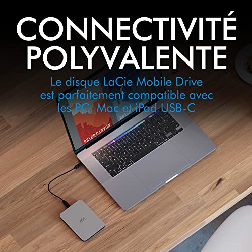 Disque dur externe portable LaCie Mobile Drive 1TB USB-C Moon Silver pour Mac Windows - 4