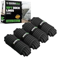 Rhino USA 1/2" x 16 Dock Lines - Heavy Duty Marine Grade Rope for Boats, Kayaks, Pontoons, Fishing and More! Ultimate Boating Accessory - Black