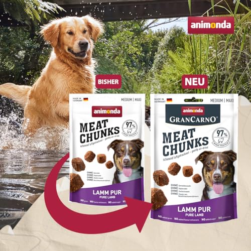 animonda Meat Chunks Medium Lamm Pur (80 g), getreidefreie Hundeleckerlis für ausgewachsene Hunde, leckere Hunde Leckerlis mit viel Fleisch, Hundeleckerlies zum Belohnen und Verwöhnen