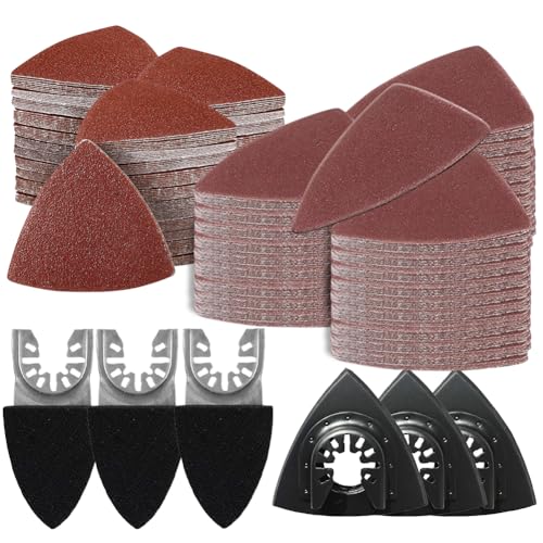 156 Multitool Schleifplatte für Delta-Schleifer, 3 finger sanding pad holder und 3 Dreieck-Schleifscheiben, 150 Blatt Schleifpapier, inklusive 60/80 /120/180/ 240er Körnung