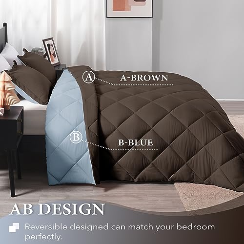 Image of downluxe Twin Comforter Set - Brown and Blue Twin Comforter, Soft Bedding Sets for All Seasons -2 Pieces - 1 Comforter (66 inchx92 inch) and 1 Pillow Sham(20 inchx26 inch)