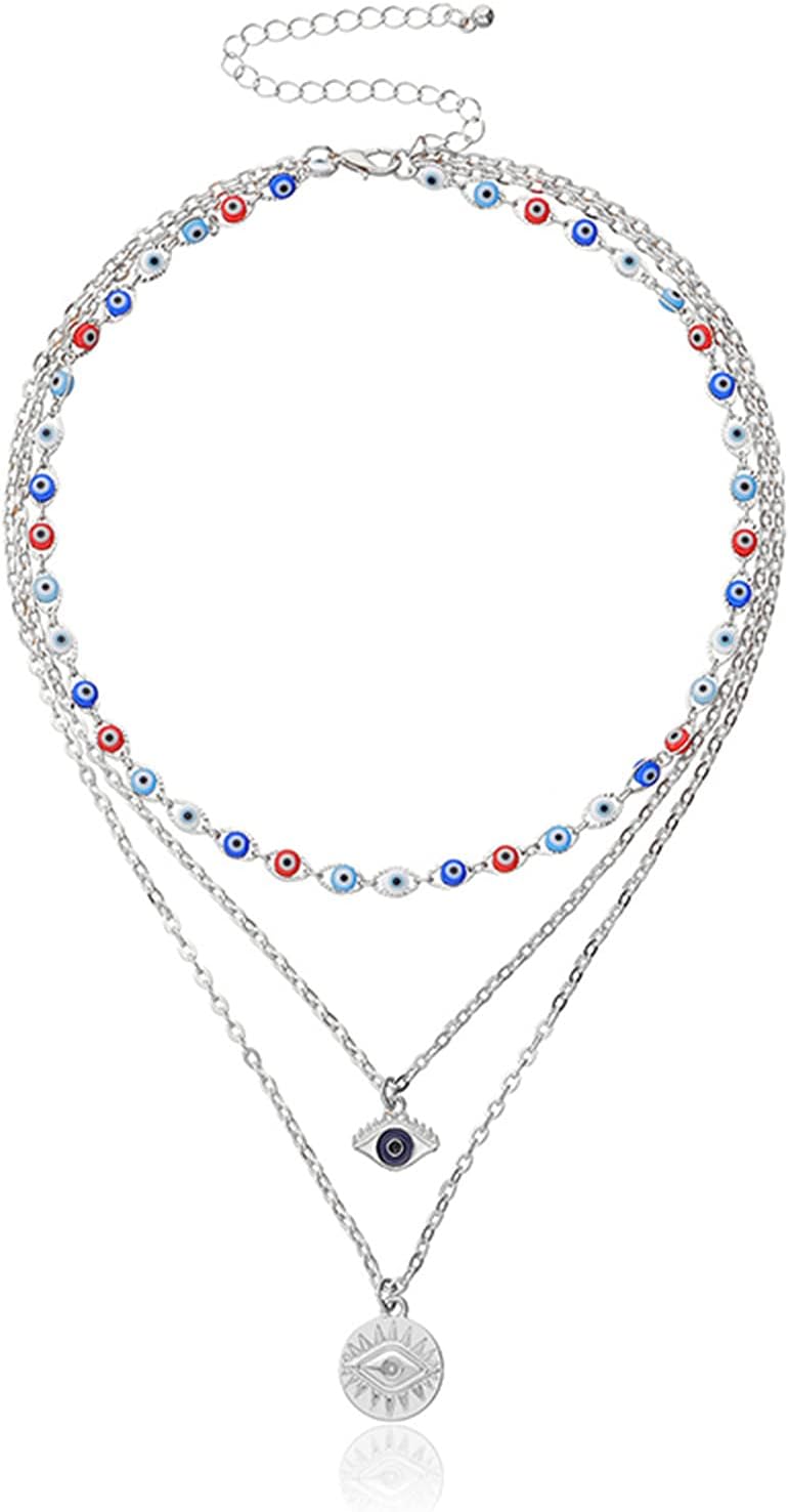 Bomoya Greek Eye Necklace Vintage Evil Eye Pendant Long Necklaces Multi-Layer for Women Female Party Jewelry Gifts