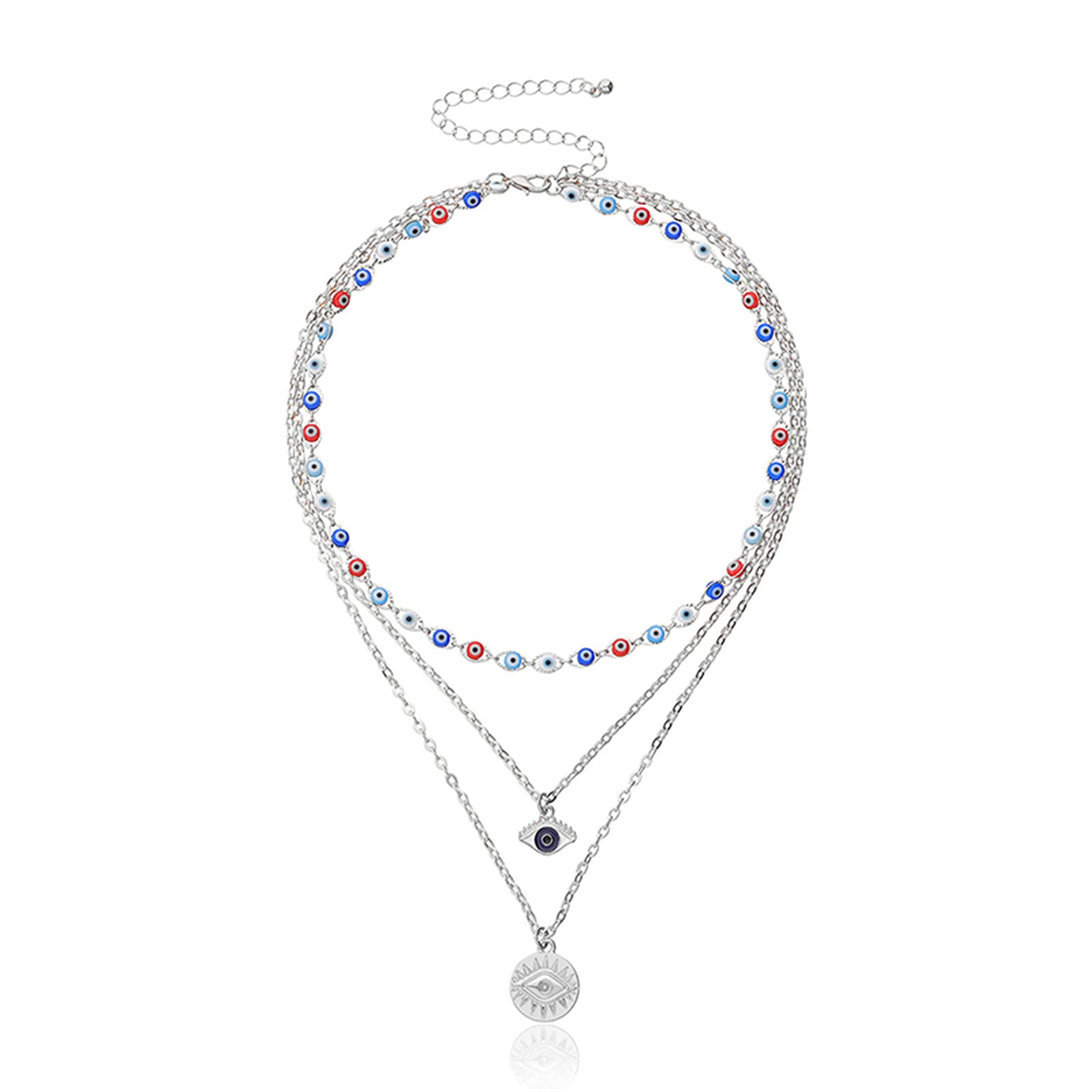 Bomoya Greek Eye Necklace Vintage Evil Eye Pendant Long Necklaces Multi-Layer for Women Female Party Jewelry Gifts