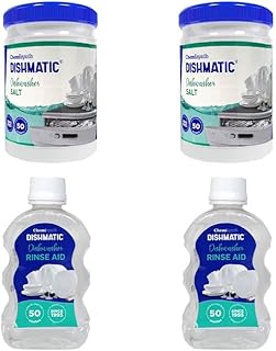 Dishmatic Dishwasher Salt and Rinse Aid (2kg * 2 bottles x 250 ml) Automatic Dishwashing Powder & Liquid Regular Combo for Sparkling Clean Dishes