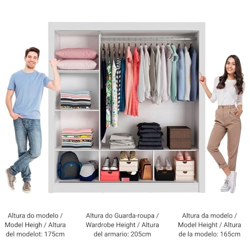 Image of Madesa 3 Sliding Doors Wardrobe Ample Storage Wooden Almirah 170 Cm with Shelves and Hanging Units for Bedroom - White
