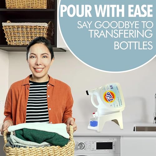Image of Liquid Laundry Detergent Holder Stand with Drip Tray - 3 Pack - White | Easy Pouring, Rubber Feet, Angled Stand, Fabric Softener Dispenser for Laundry Room Organization & Storage