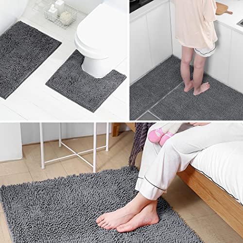 Hodeacc 3 Pcs Non Slip Bath Bathroom Mat Set,High Water Absorbent Density Soft Microfiber Toilet Mat Toilet Pedestal Mat Machine Washable Bathroom Mats Carpet 50x50cm/40x60cm/50x80cm (Gray)