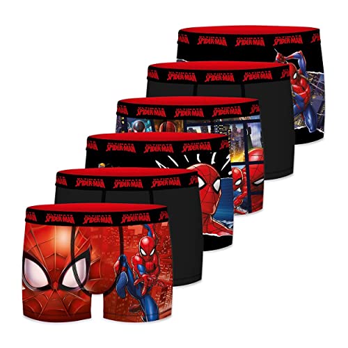 Boxer Enfant Sport, Calecon Garçon, Spider-Man, Ajustement Parfait et Respirant (Lot de 6), Rouge, Noir, Bleu, Taille 12/14 Ans Cover