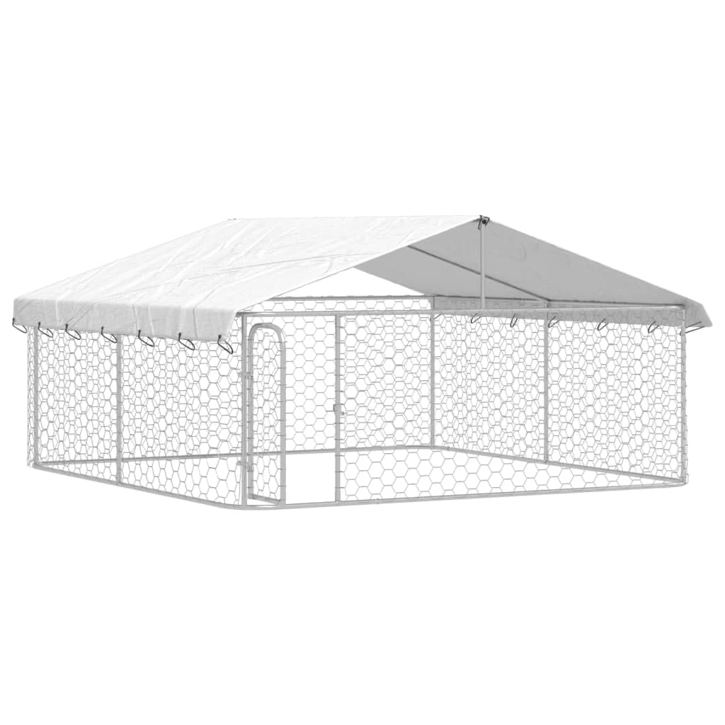 IKAYAA Recinto per Cani da Esterno con Tetto Box per Cani Kennel per Cani da Esterno Gabbia Cani in Acciaio Zincato-300 x 300 x 150 cm