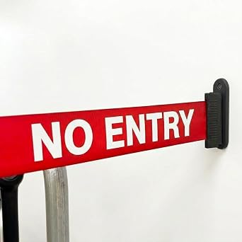 2M Wall Mounted Retractable Barrier, Pull Out Queue Belt Barrier Safety Tape Cordon (No Entry)