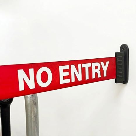 2M Wall Mounted Retractable Barrier, Pull Out Queue Belt Barrier Safety Tape Cordon (No Entry)