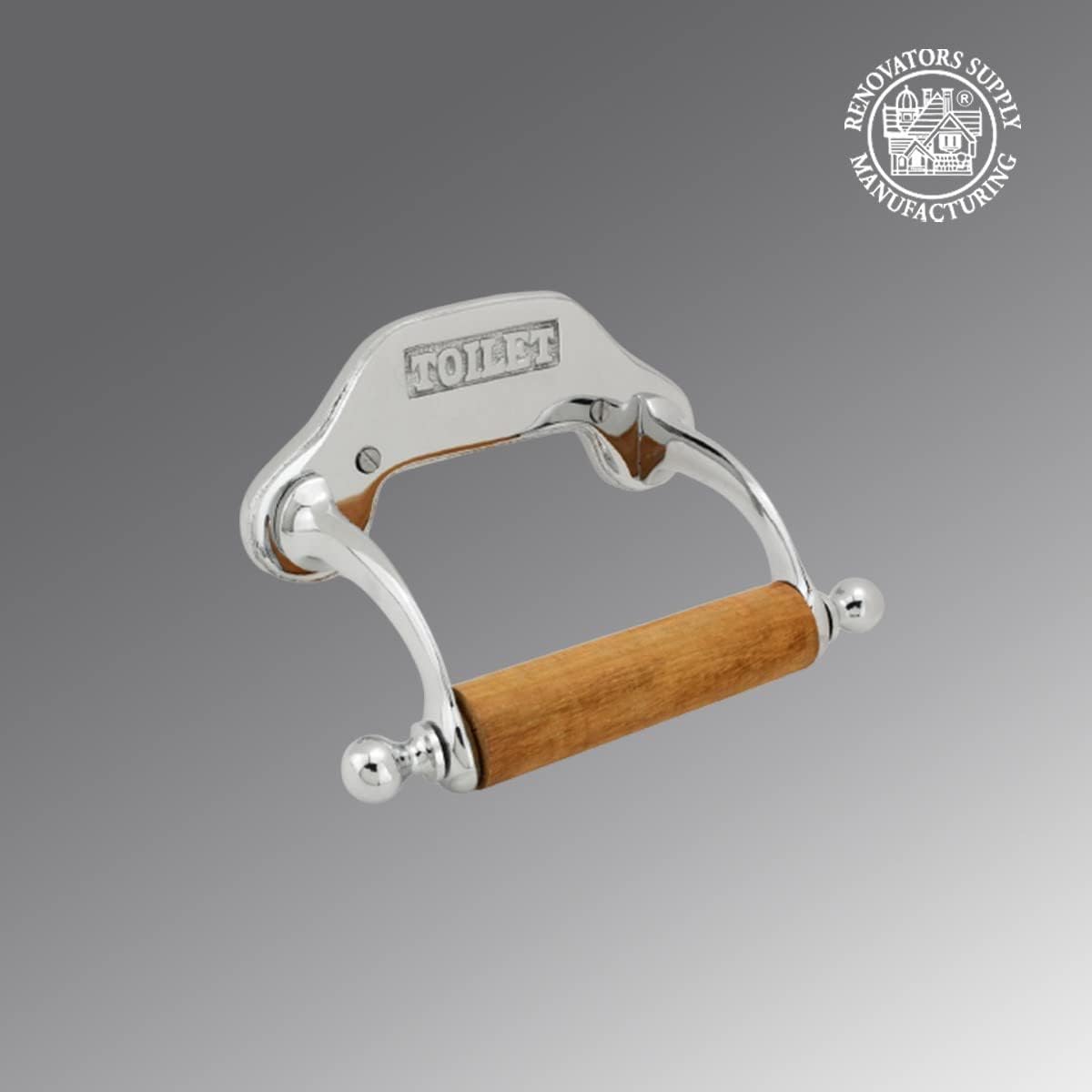 Stylish Wall Mount Toilet Paper Holder 6.5" W Chrome Plated Solid Brass Easy Install Toilet Tissue Paper Holders with Wooden Roll for Bathrooms Includes Hardware Renovators Supply Manufacturing