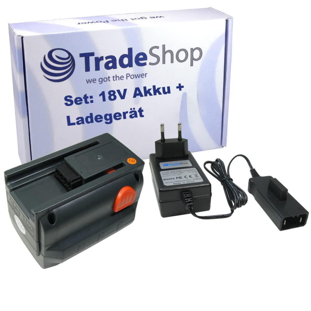 Trade-Shop 2in1 Set: Li-Ion Akku 18V / 4000mAh + Schnellladegerät inkl. Netzteil kompatibel mit Gardena 8878-20, 4078500887809