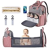 Diaper Bag, Multifunctional Bakcpack with USB Charging Port and Soft Cushion, Large Storage Portable Diaper Backpack with Stroller Straps, Gift for Newborn Baby Boys and Girls, (Pink-Gray)
