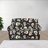 Wanzuoeng Skull Printed Loveseat Covers for 2 Cushion Couch, Hand Bone Printed Couch Cover with Elastic Straps, Soft Comfy Couch Cover Blanket for Kids, Medium-55-72.8In