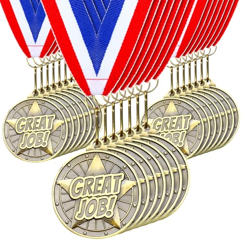 Quelay 30 Pcs 2'' Gold Medals for Awards,Winner Encourage Team Participation for Kids Adults Trophy Award Prize Gift Competitions Graduation Party(Great Job)