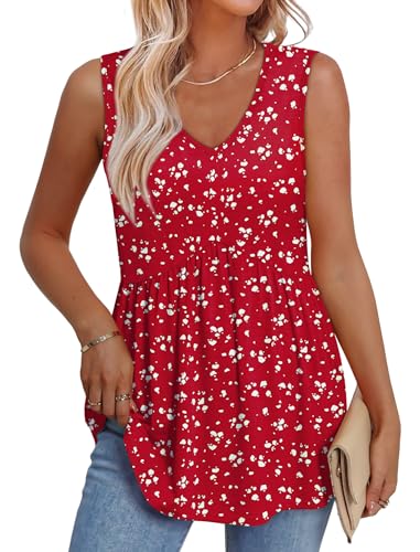 Image of OFEEFAN Womens Tank Tops 2025 Flowy Peplum Tops for Women Dressy Sleeveless V Neck Babydoll Tank Tops