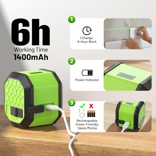 Image of Laser Level with 42 Inch Tripod, Huepar 100Ft Self Leveling Laser Level Rechargeable Green Cross Line Lazer Leveler Tool for Picture Hanging, Tile, Home Renovation, Carrying Bag Included