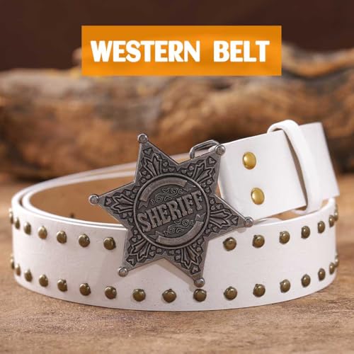 Yalice Women Western Belt Men Country Leather Belts with Star Buckle Cowboys Cowgirls Belt for Jeans Pants Y2K4