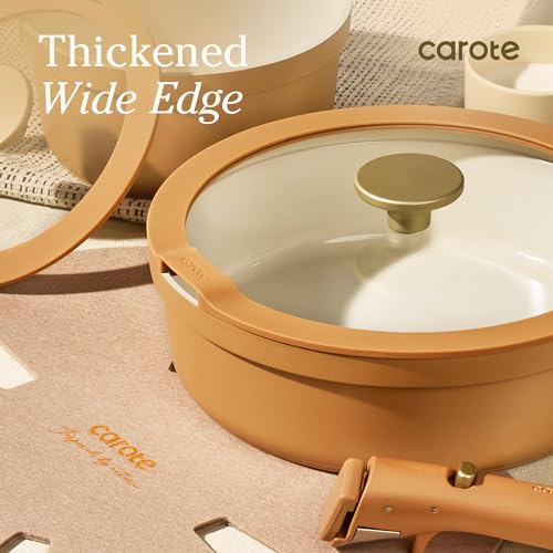 Image of Carote 20pcs Ceramic Cookware Set with Detachable Handles, Pots and Pans Set Non Stick, RV Kitchen Cooking Pot and Pan, Dishwasher Safe, Non-toxic Induction Cookware PFAS and PFOA Free,Orange