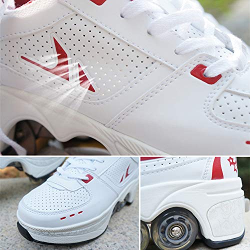 ZYQDRZ Tênis de polia ajustável com quatro rodas, sapatos multifuncionais dois-em-um, tênis de rolo