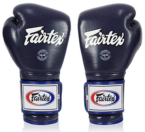 Image of Fairtex Muay Thai Boxing Gloves BGV9 - Heavy Hitter Mexican Style Training & Sparring Gloves for Kick Boxing MMA K1 (Blue /Blue Piping, 12 oz)